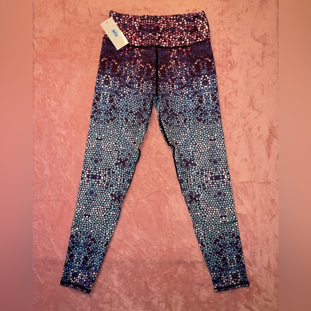 Lotus Legging Athletic Aqua Purple Mosaic Size Small Athleisure Yoga Workout